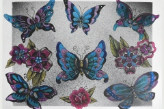 Hand Painted Teal Blue Butterfly Tattoo Flash