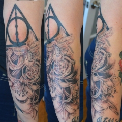 Harry Potter Time Turner Tattoo with Lilies