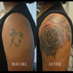 Before and After Rose Tattoo Cover-up