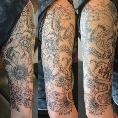 Haku and Flowers Half Sleeve Tattoo