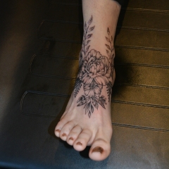 Peony Foot Tattoo