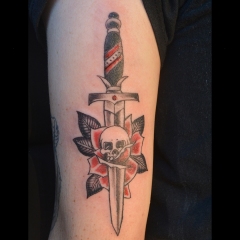 Black and Red Skull Dagger Tattoo