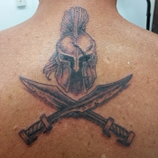 Spartan Warrior Tattoo with Crossed Sabers