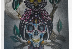 Halloween Night Skull Owl Tattoo Flash