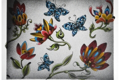 Hand Painted Ornamental Butterflies and Flowers Tattoo Flash